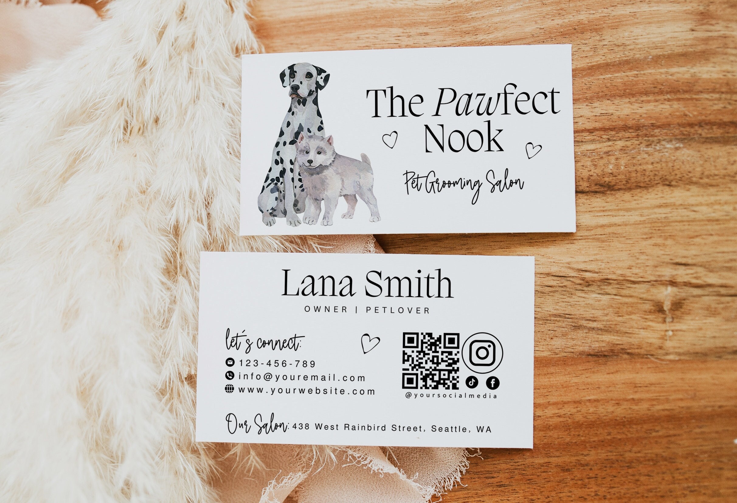 Editable Pet Business Template, DIY QR Code Dog Grooming Name Card