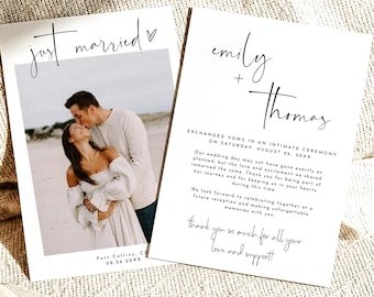 PRINTED + SHIPPED Minimalist Elopement Announcement, Modern Photo Wedding Announcement Card