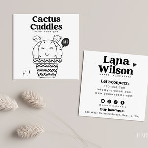 Editable Business Card Template, DIY Cute Succulent Name Card Design ...