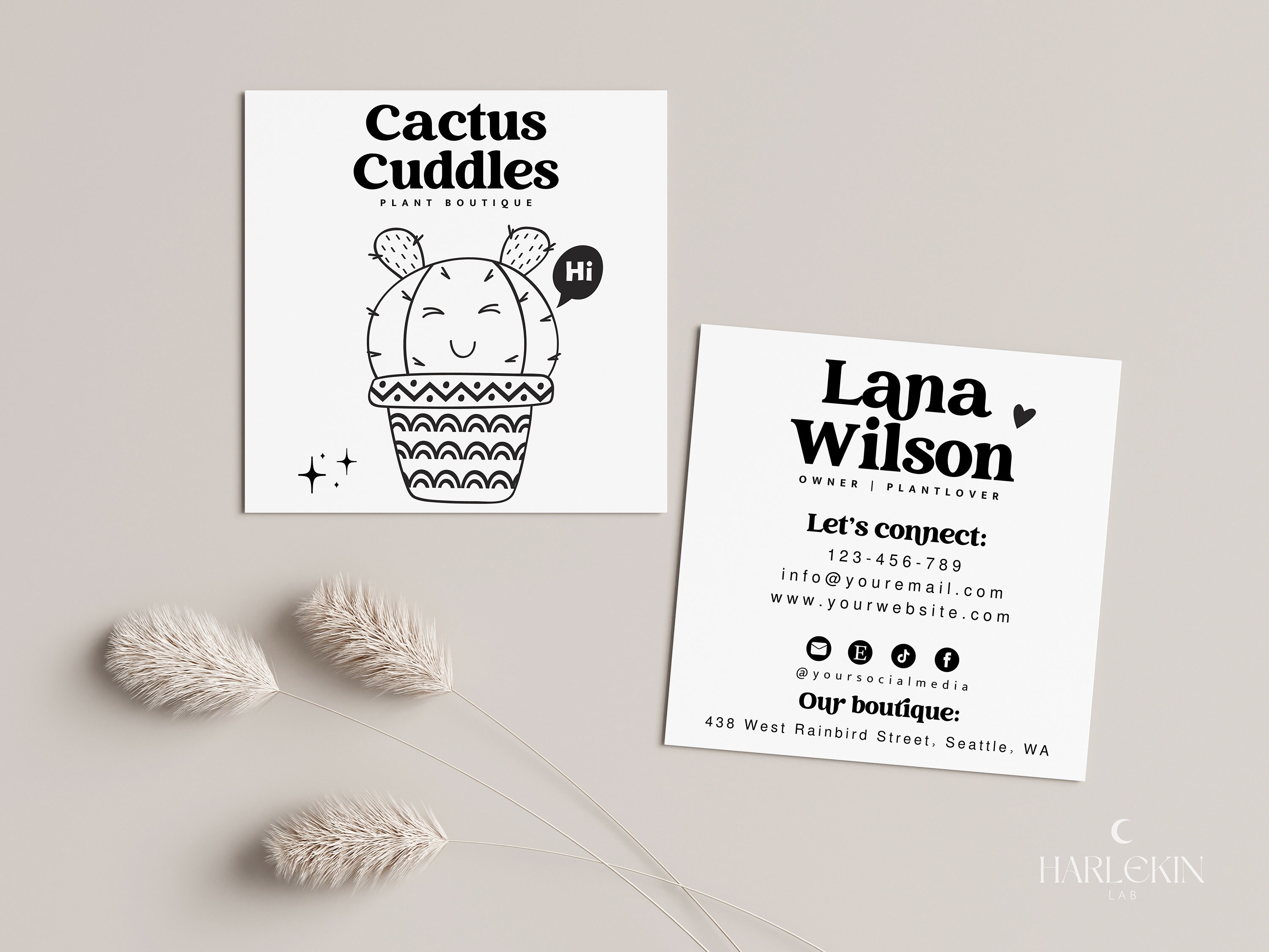 Editable Business Card Template, DIY Cute Succulent Name Card Design ...