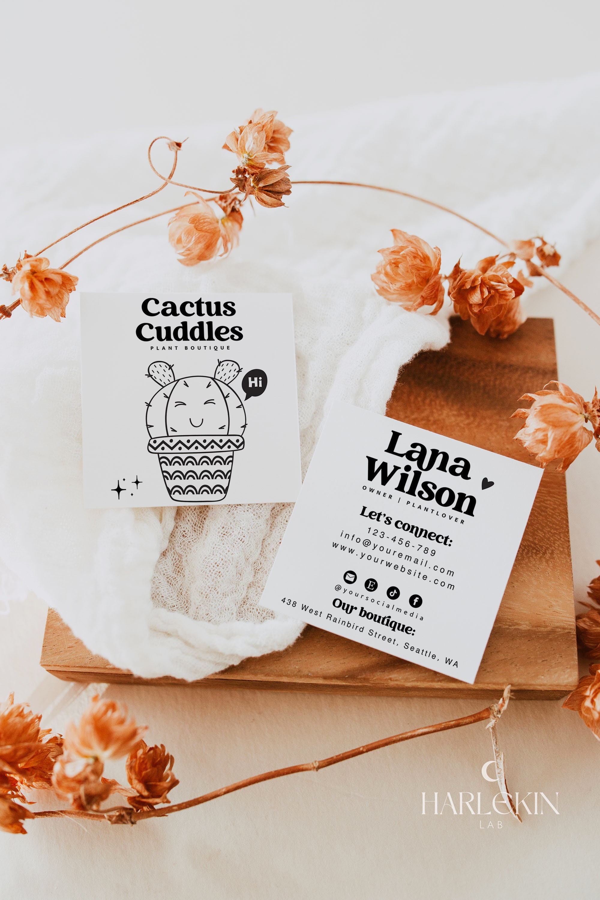 Editable Business Card Template, DIY Cute Succulent Name Card Design ...