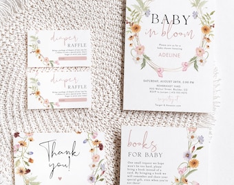 PRINTED + SHIPPED Wildflower Baby Shower Invitation Bundle, Baby In Bloom Baby Shower Invitation Suite | POSY