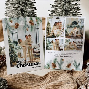 Bearbeitbare Weihnachtsgrünkarte, benutzerdefinierte Foto-Weihnachtskartenvorlage, moderne Familien-Weihnachtsfotokarte, frohe Feiertage, Karte, 1366