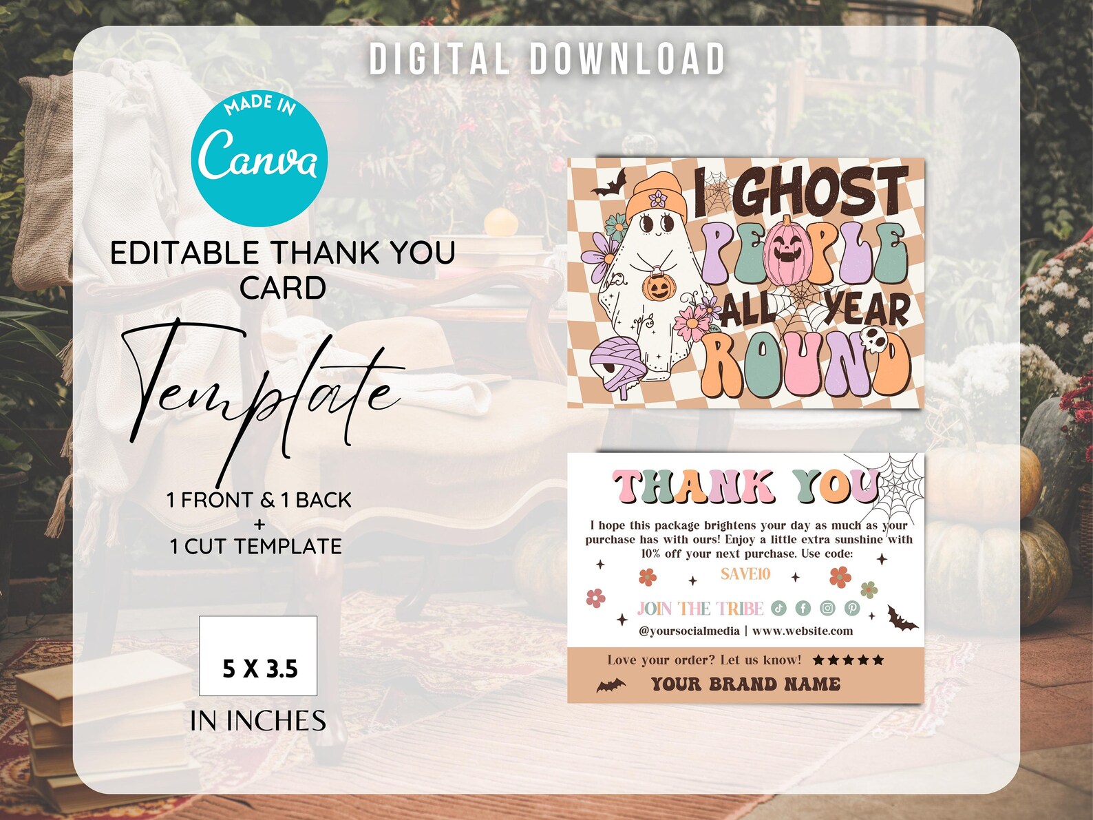 Editable Pumpkin Halloween Thank You Card, Customizable Thanks Note ...