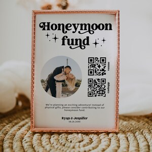 Editable Honeymoon Fund Sign, DIY Venmo QR Code Wedding Wish Sign, Wedding Sign Canva Corjl Template, Retro Sign, Instant Download MIRAY 771 image 5