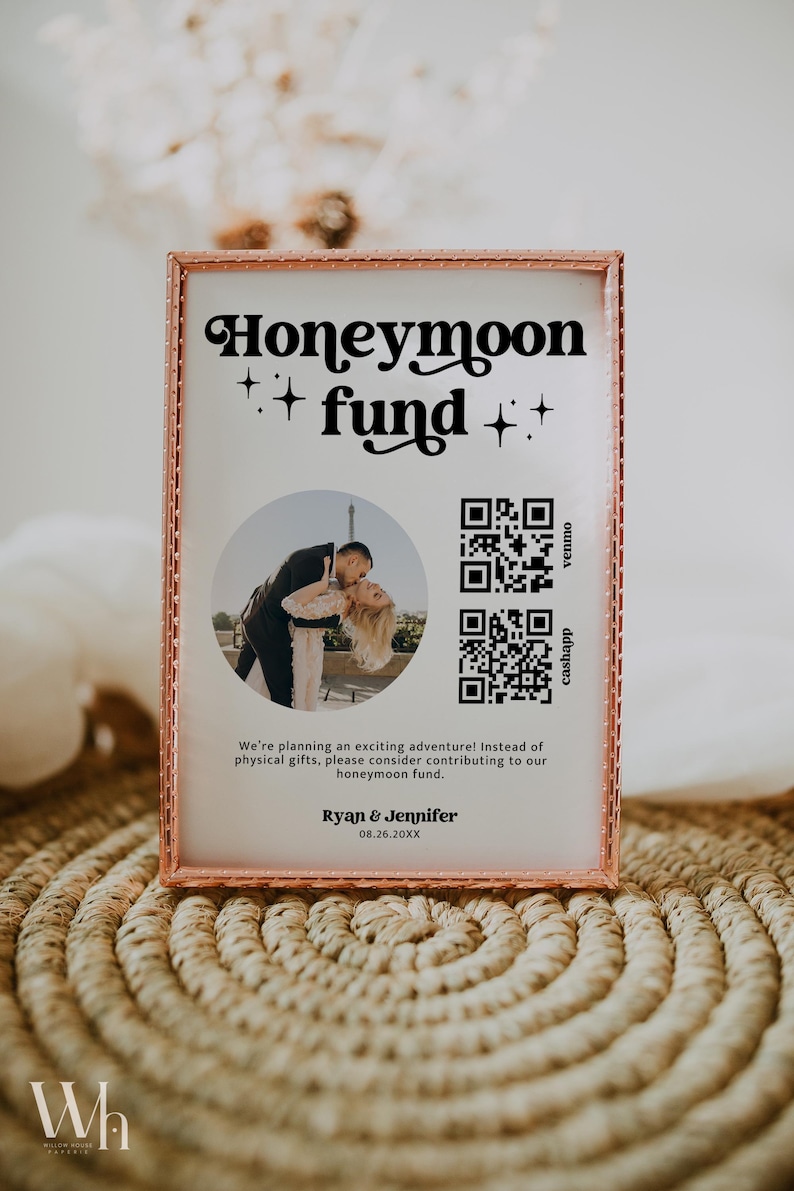 Editable Honeymoon Fund Sign, DIY Venmo QR Code Wedding Wish Sign, Wedding Sign Canva Corjl Template, Retro Sign, Instant Download MIRAY 771 image 5