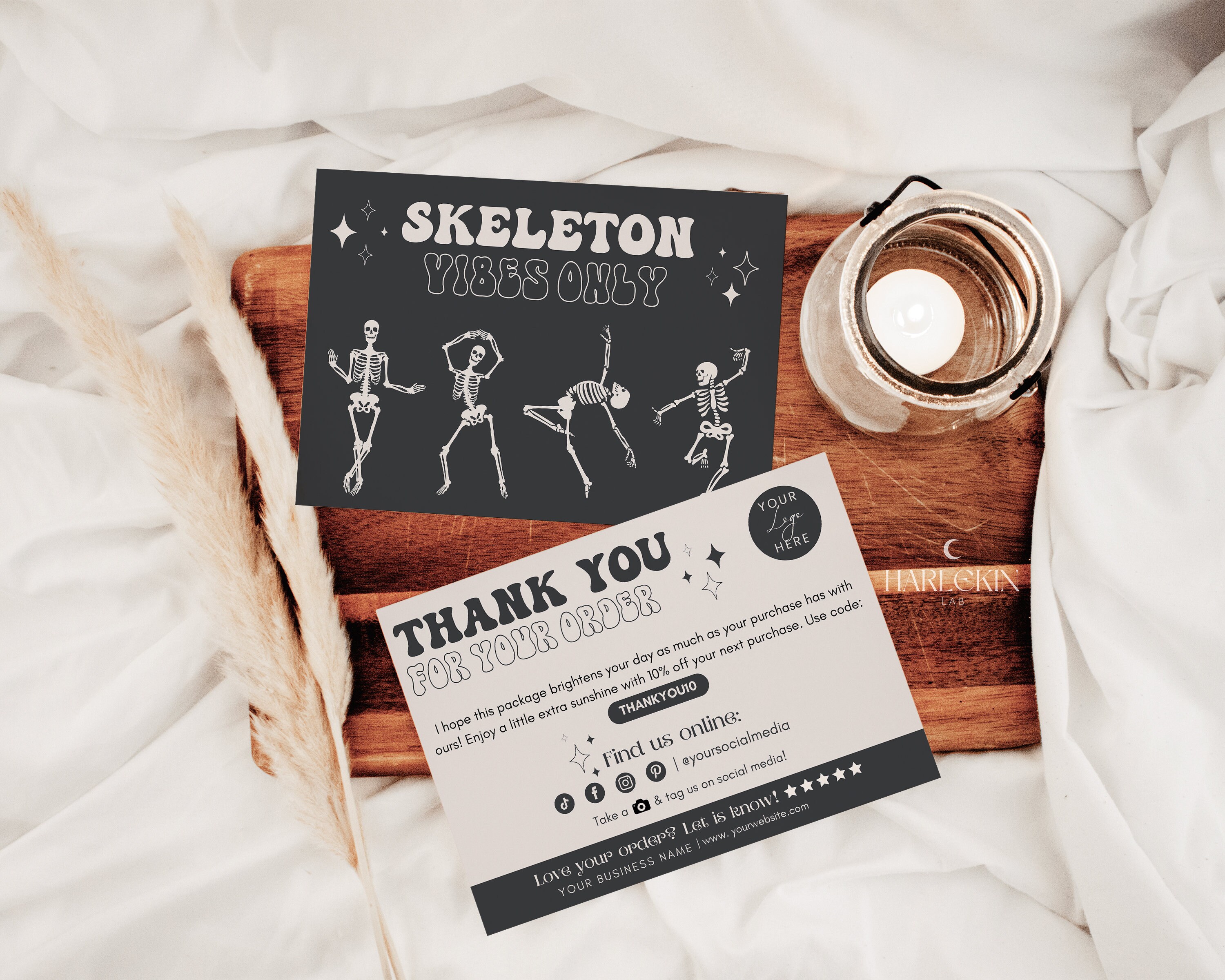 Editable Dancing Skeleton Halloween Thank You Card - Etsy