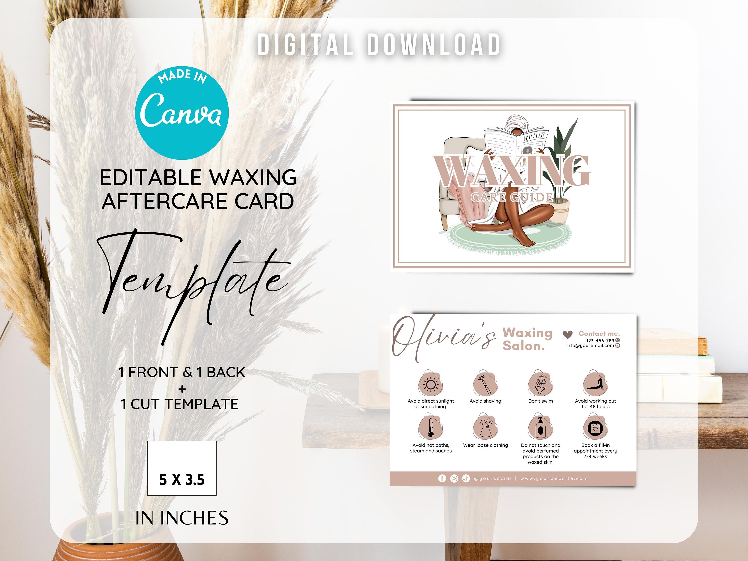 Editable Waxing Aftercare Card Template, DIY Hair Wax Care Card, Waxing