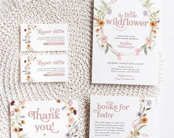 PRINTED + SHIPPED Wildflower Baby Shower Invitation Bundle, Little Wildflower Baby Shower Invitation Suite | POSY