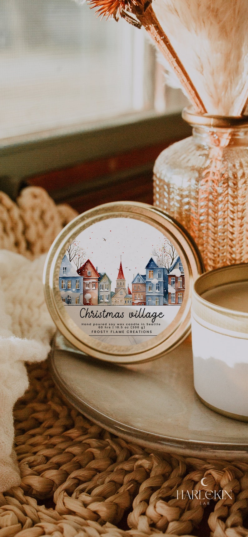 Editable Christmas Candle Label, Customizable Canva Template, DIY