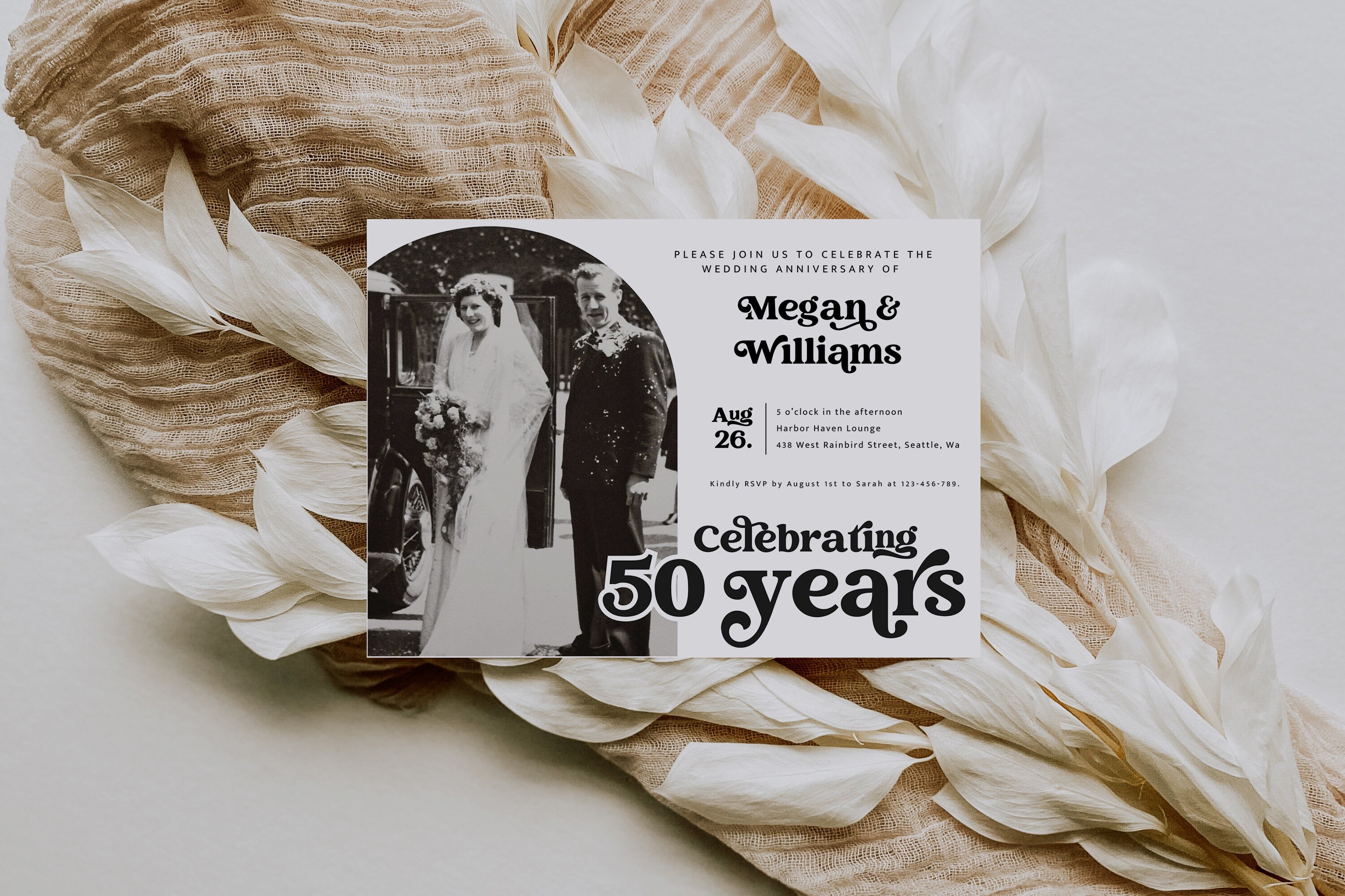 50th Anniversary Invitation Template, DIY Modern Vow Renewal Invitation, Editable Retro Photo Wedding Anniversary Invitation, MIRAY, 1175