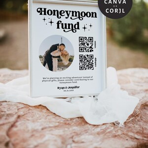 Editable Honeymoon Fund Sign, DIY Venmo QR Code Wedding Wish Sign, Wedding Sign Canva Corjl Template, Retro Sign, Instant Download MIRAY 771 image 2