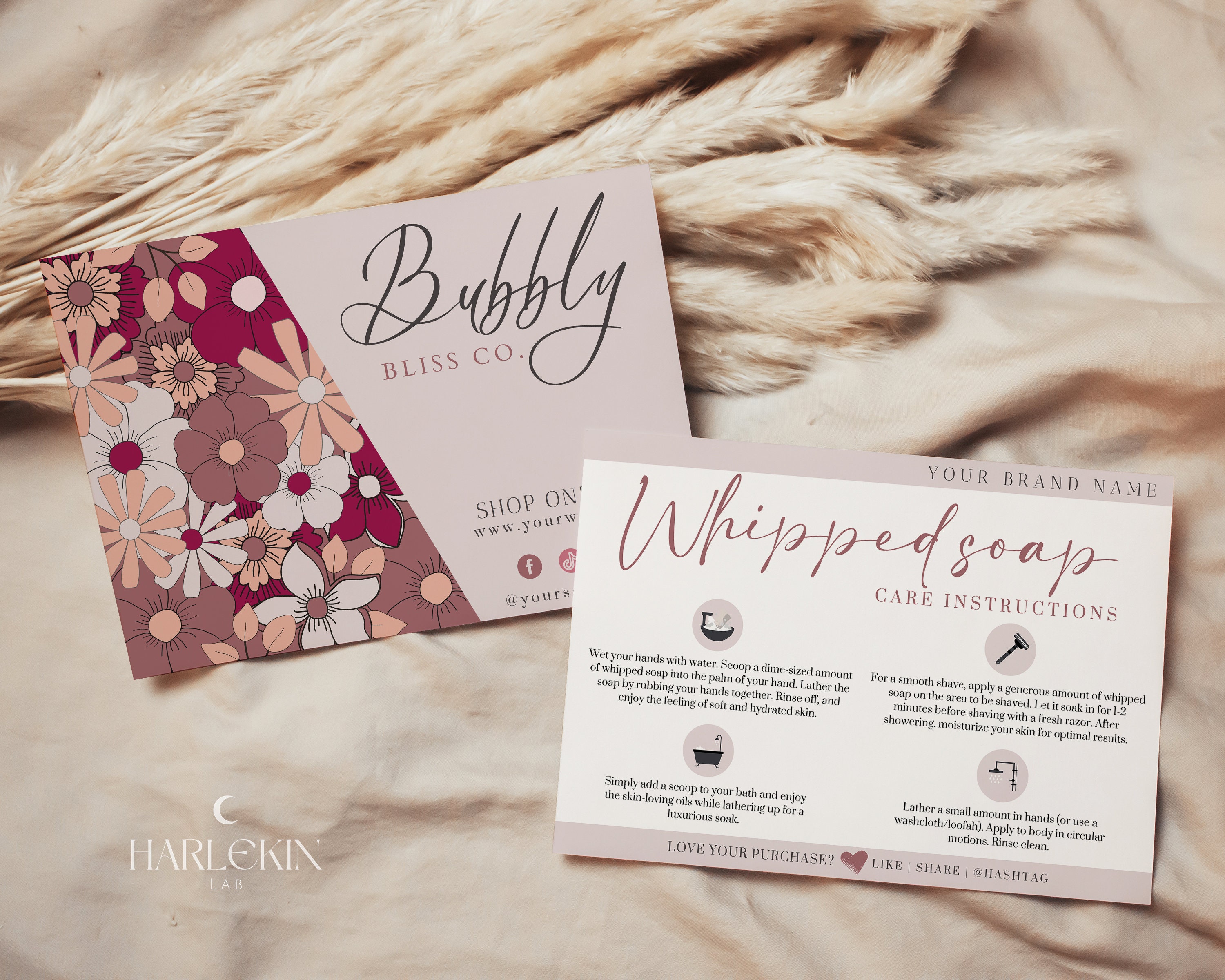 Whipped Soap Care Card Template, Flower Business Thank You Card ...