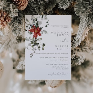Winter Weihnachten Hochzeitseinladung Vorlage, Printable Mistelzweig Moderne Hochzeitseinladung, Elegante Hochzeitstag einladen, RYE, 1220