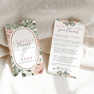 ROWE Editable Florist Hang Tag Template, Customizable Minimal Flowers Care Instructions, Custom Bouquet Care Note, Fresh Bloom Care Tip H752