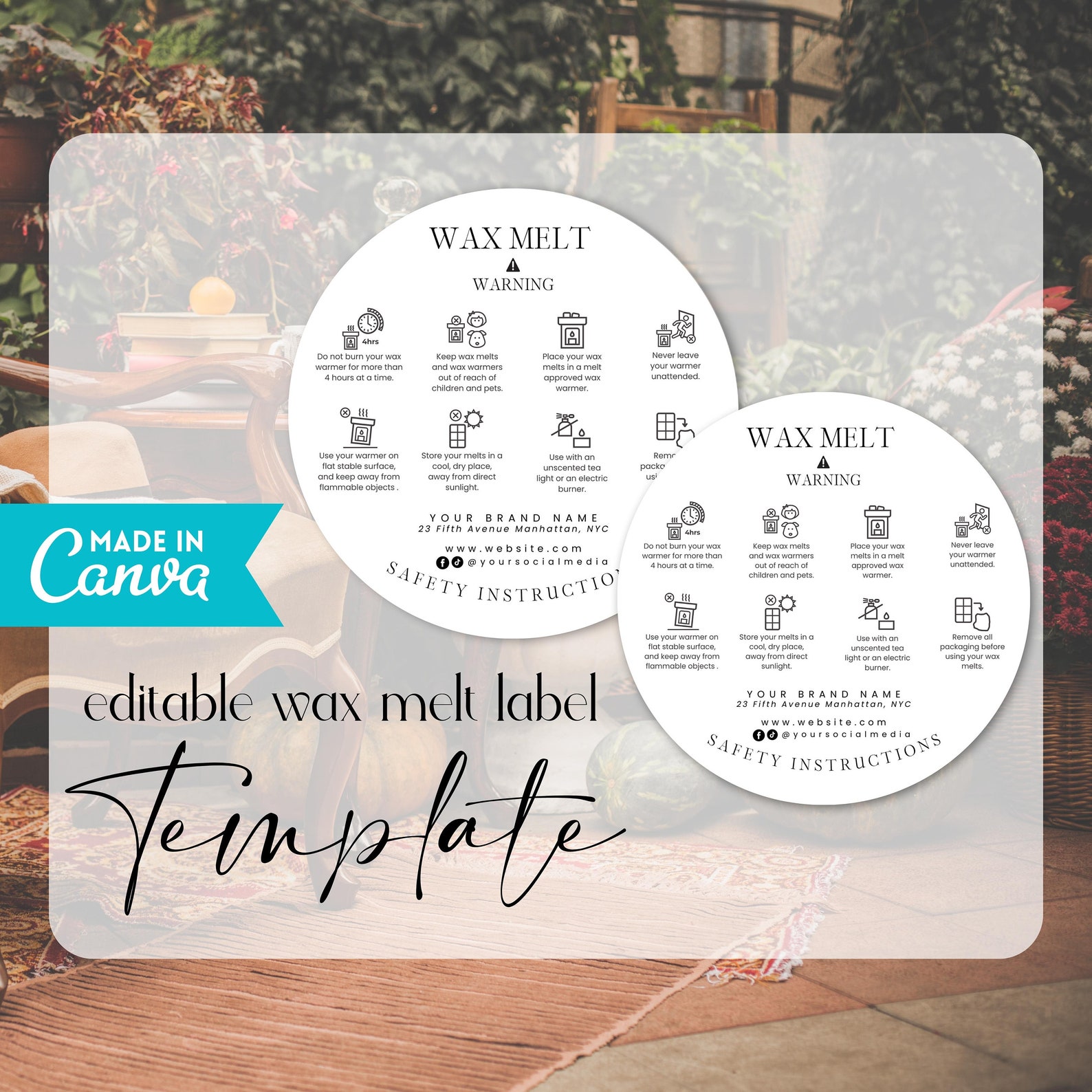 Editable Wax Melt Warning Label Template, DIY Burning Instruction ...