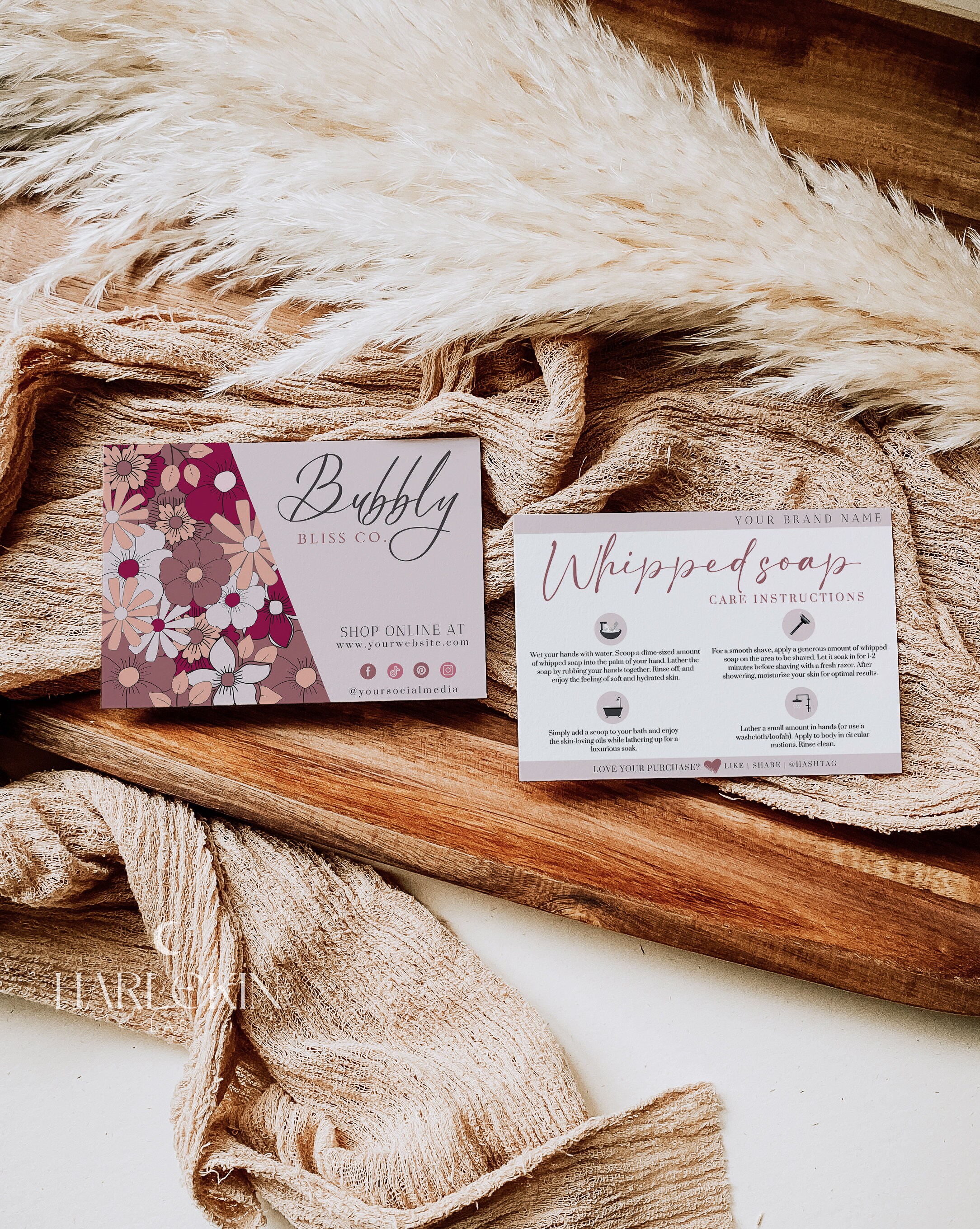 Whipped Soap Care Card Template, Flower Business Thank You Card ...