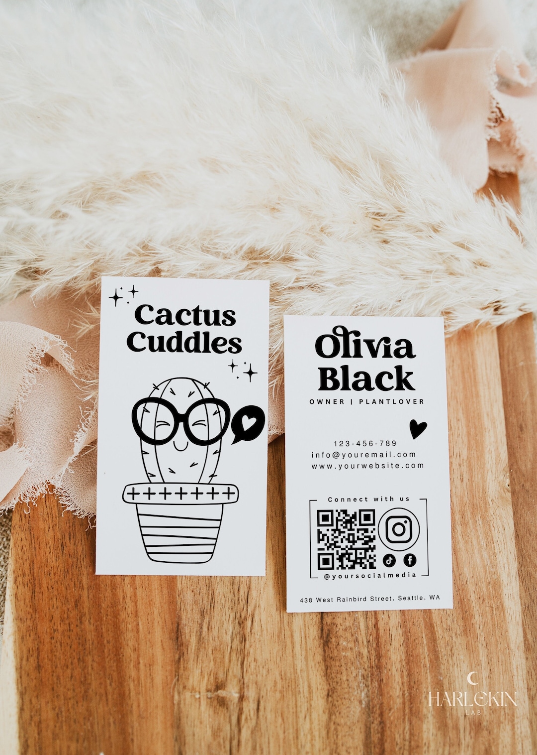 Editable Business Card Template, DIY Cute Succulent Name Card Design ...