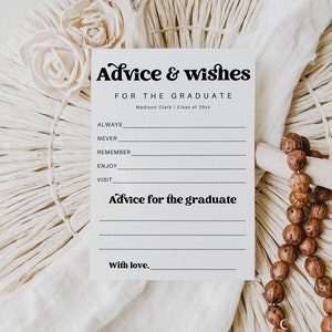 Modern Graduation Advice Card, Wishes for the Graduate, Graduate Advice Template, Graduation Party Card, High School College Grad Cards 77