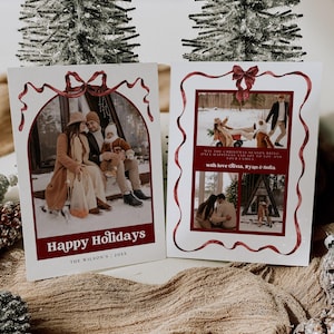 Bearbeitbare Boho-Weihnachtskarte, benutzerdefinierte Photo Arch-Weihnachtskarten-Vorlage, moderne Familien-Weihnachtsfotokarte, frohe Feiertage, Karte, 1349