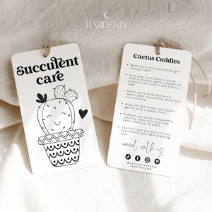 Guía editable de tarjetas de cuidado de plantas suculentas, plantilla de consejos para el cuidado de cactus, instrucciones de cuidado de plantas de interior, nota de cuidado de plantas de interior Canva DIY, CACTI