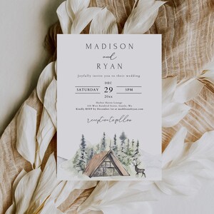 Wald Hochzeit Einladung Vorlage, DIY druckbare Aquarell Hochzeitseinladung, Elegante Winter Themen Hochzeit Jahrestag Einladen | INA-1196