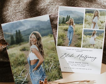 Trendy Graduation Announcement Card, Printable Boho Photo Invitation Template | 1905