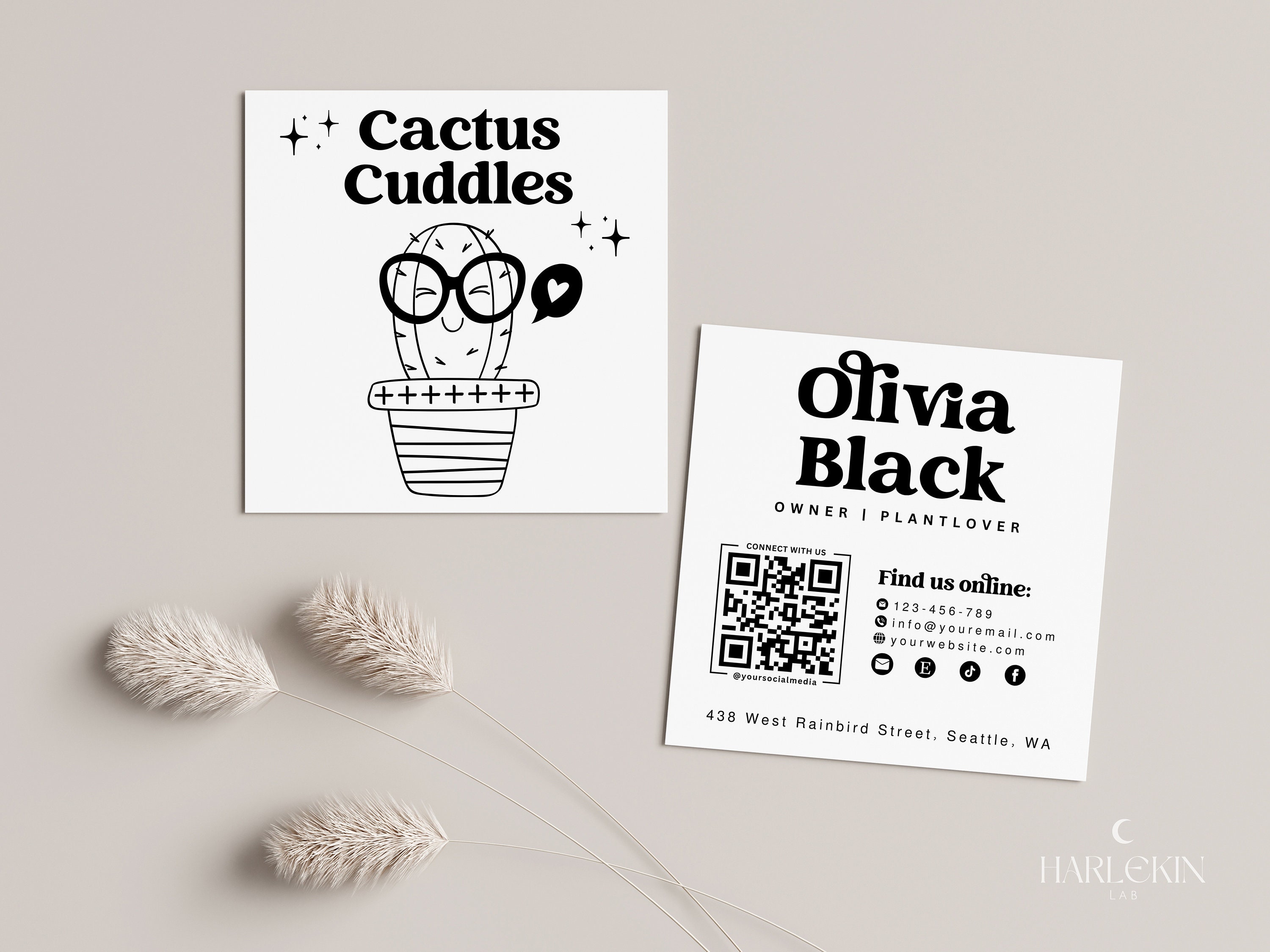 Editable Business Card Template, DIY Cute Succulent Name Card Design ...
