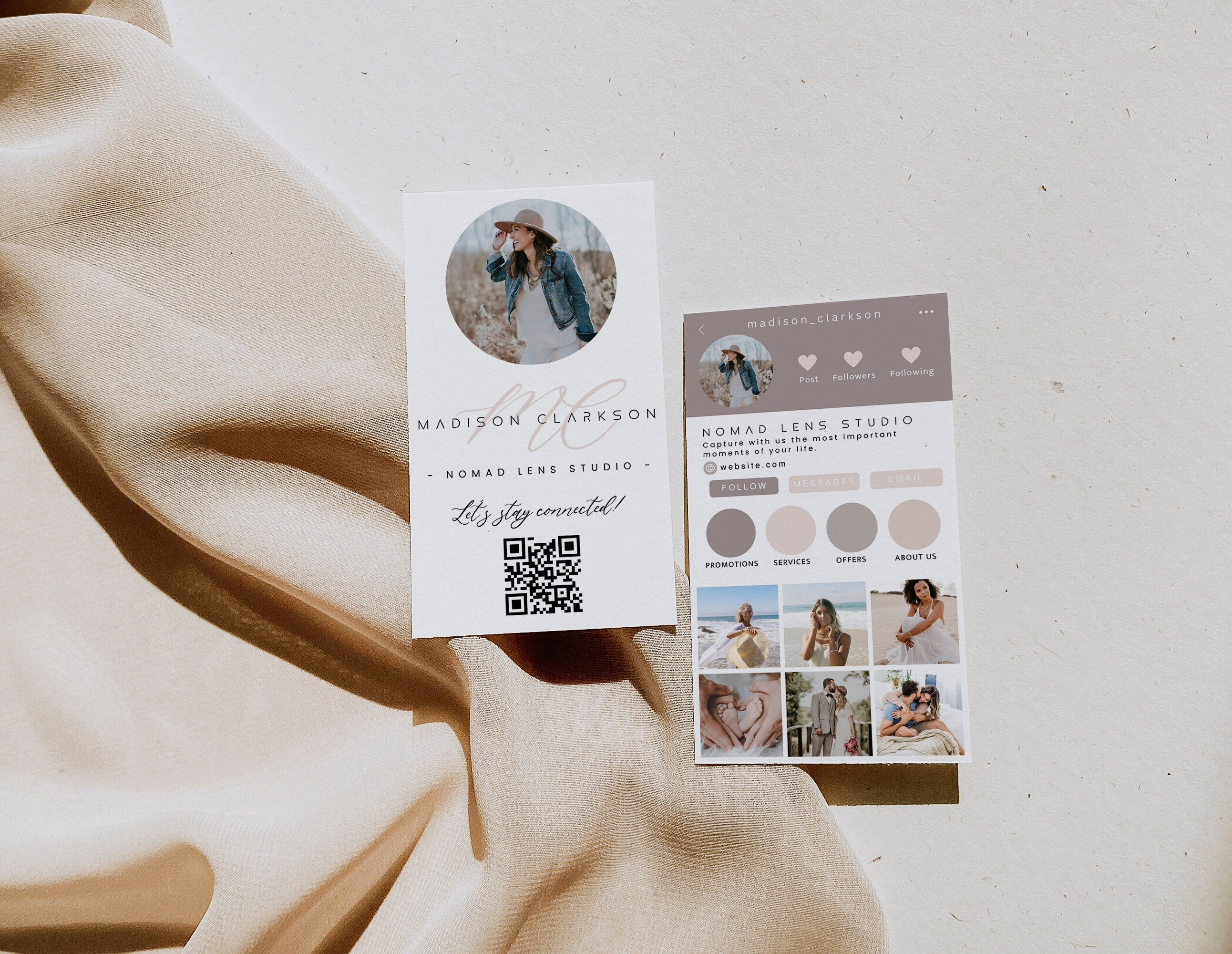 Printable Boho Instagram Style Business Card With QR Code, Name Card ...