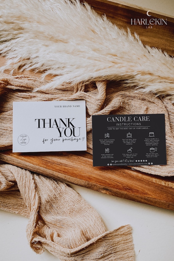 Candle Care Card Template, Editable Business Thank You Card, Modern Candle Instructions Card, Canva Printable, Package Insert Card, H371