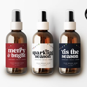 Editable Room Spray Label Template Canva, Christmas Linen Spray Bottle Label, Printable Body Product Label or Home Fragrance, Label 617 Mavi