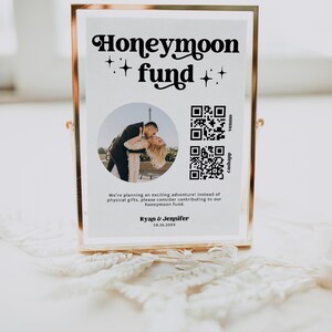Editable Honeymoon Fund Sign, DIY Venmo QR Code Wedding Wish Sign, Wedding Sign Canva Corjl Template, Retro Sign, Instant Download MIRAY 771 image 4