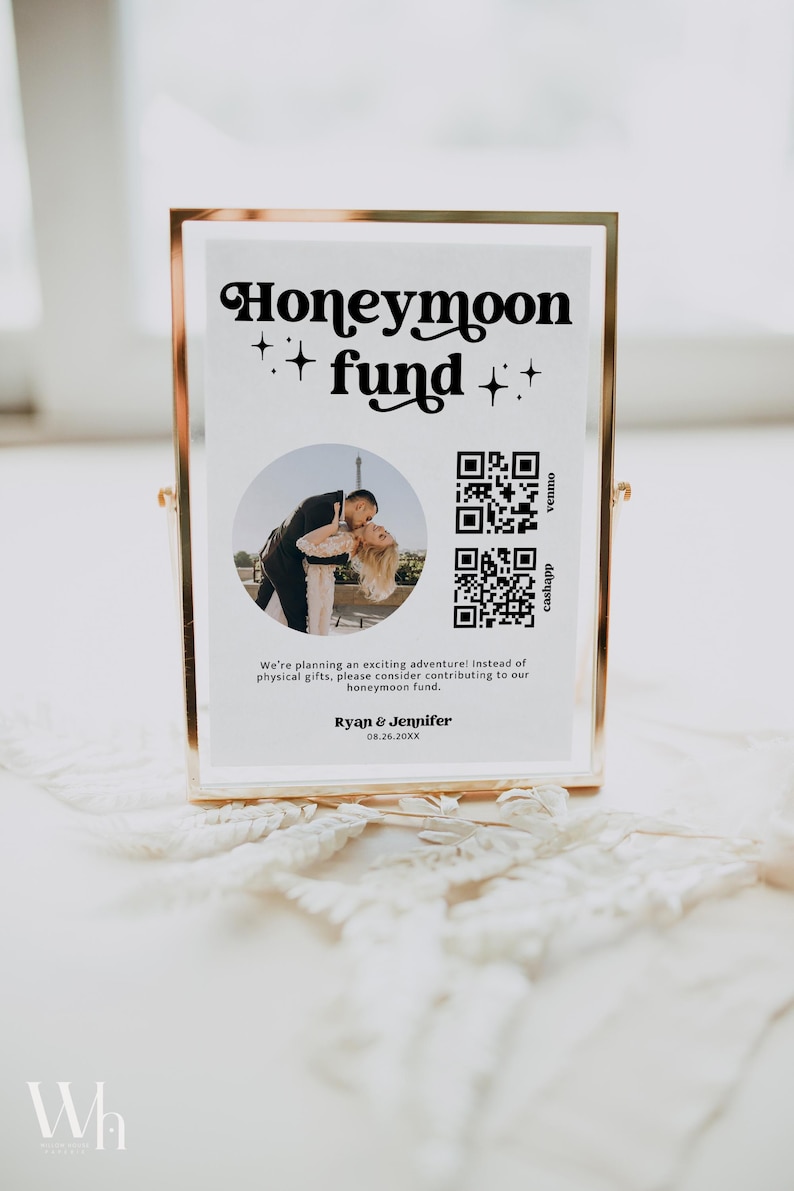 Editable Honeymoon Fund Sign, DIY Venmo QR Code Wedding Wish Sign, Wedding Sign Canva Corjl Template, Retro Sign, Instant Download MIRAY 771 image 4