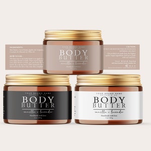 Editable Wrap Whipped Body Butter Label, DIY Bath Butter Canva Template, Round Skincare Label, Beauty Lid Label, Modern Product Label H740