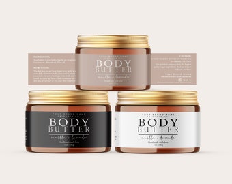 Editable Wrap Whipped Body Butter Label, DIY Bath Butter Canva Template, Round Skincare Label, Beauty Lid Label, Modern Product Label H740