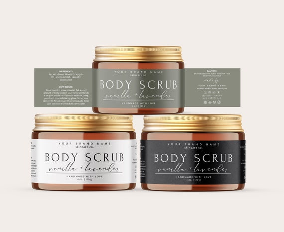Editable Bath Body Scrub Label, DIY Bath Soak Salt Canva Template, Wrap Round Skincare Label, Beauty Lid Label, Modern Product Label H736