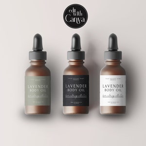 May include: Three amber glass bottles with dropper tops, each containing lavender body oil. The bottles have white labels with black text that reads "LAVENDER BODY OIL" and "fut calling collection".
