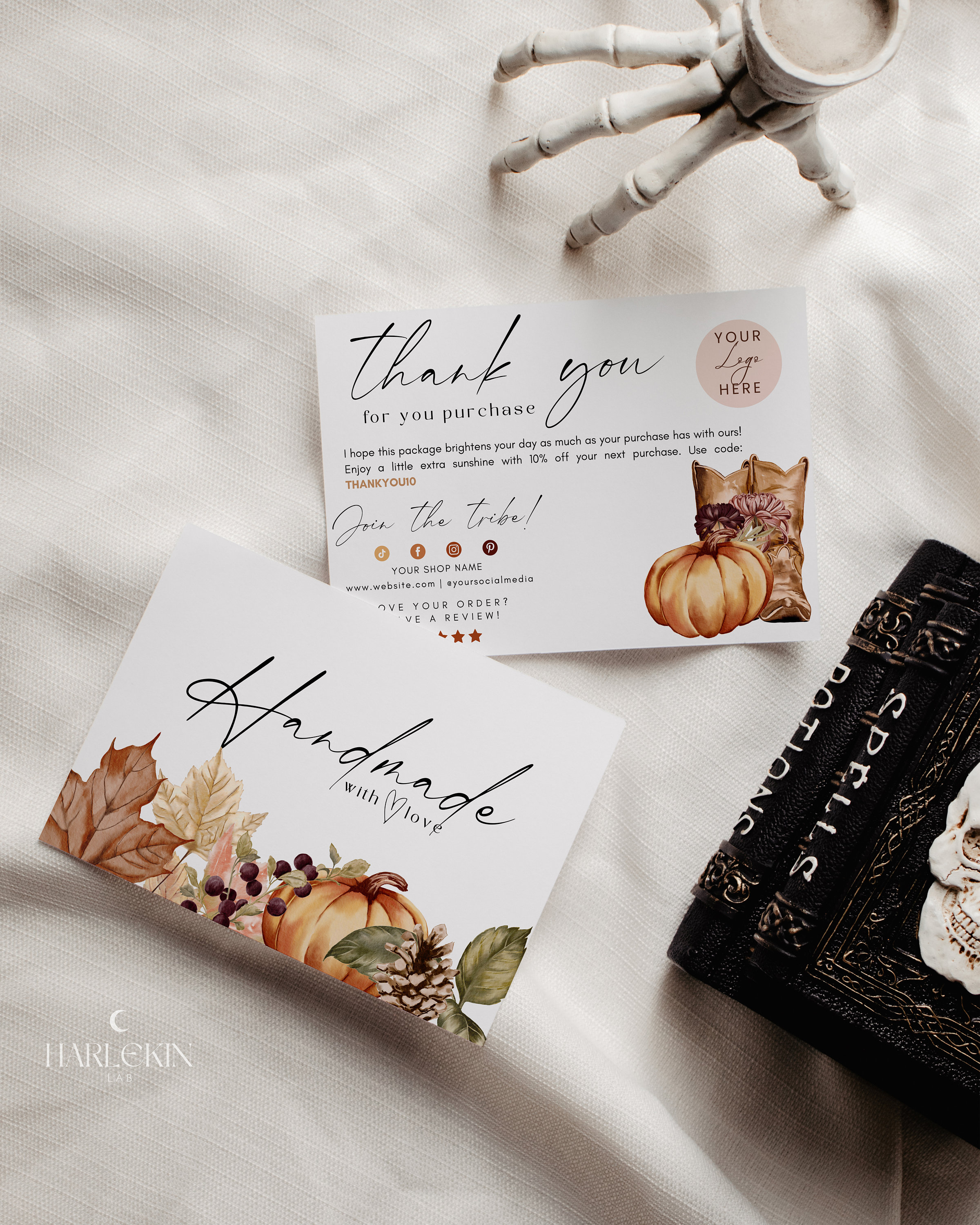 Editable Autumn Thank You Card, Customizable Fall Thanks Note, Modern ...