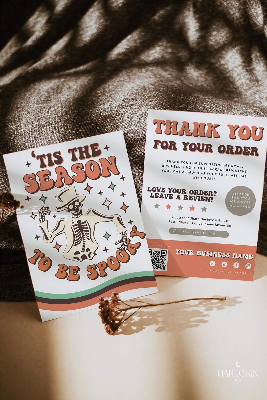 Halloween Skeleton Business Thank You Card, Groovy Thanks Note, Boho ...