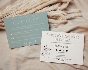 Candle Care Card Template, Editable Business Thank You Card, Safety Candle Instructions Card, Canva Printable, Package Insert Card, H001