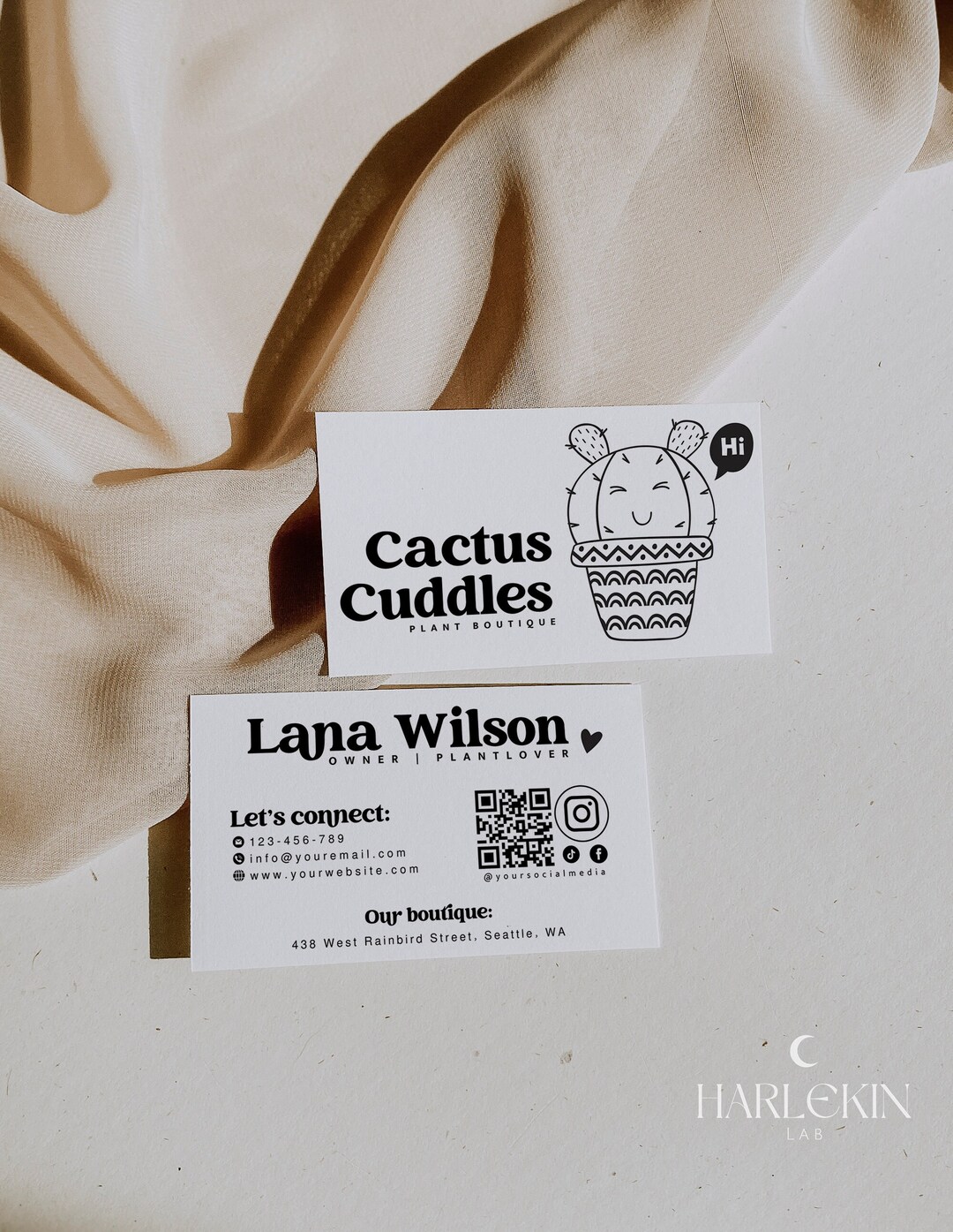Editable Business Card Template, DIY Cute Succulent Name Card Design ...