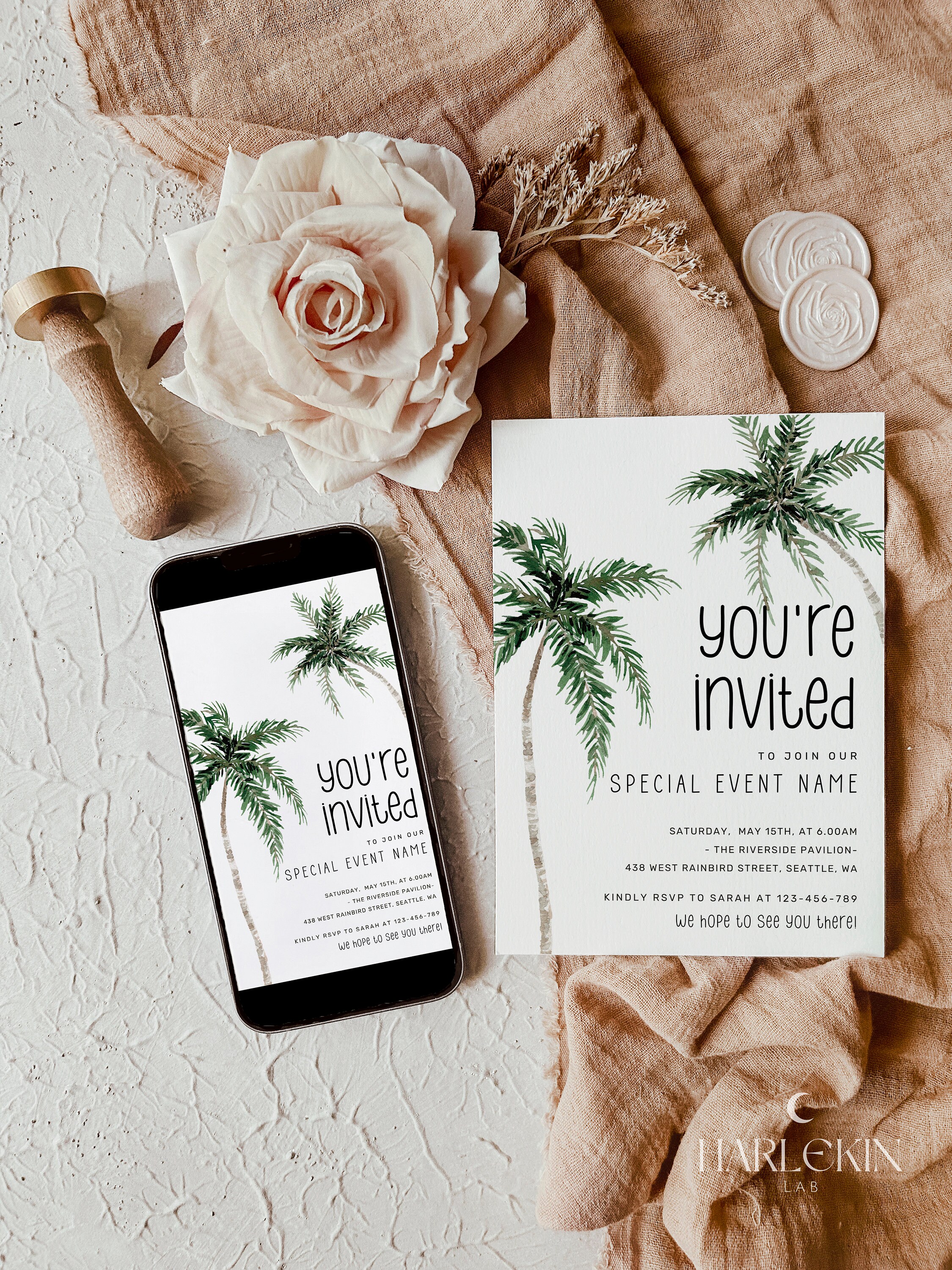 Palm Tree Business Invitation Template, DIY Modern Special Event ...