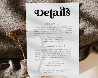 Editable Details Card, Modern Wedding Details Card Template, Printable Details Cards, Minimalist Wedding Invitation Insert Card, MIRAY, 1216