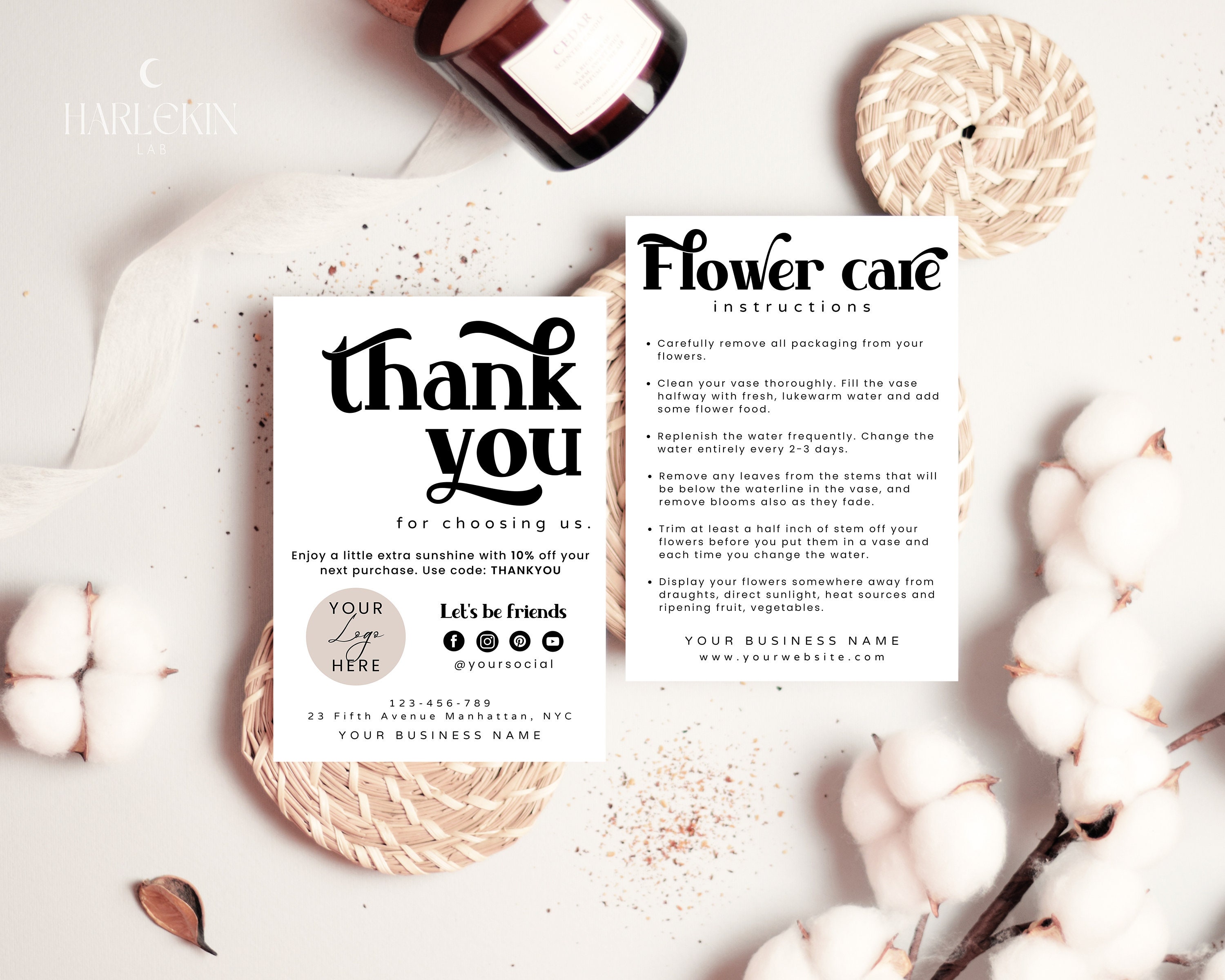 Editable Florist Care Card Template, Minimalist Flowers Care
