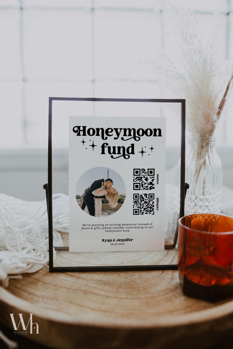 Editable Honeymoon Fund Sign, DIY Venmo QR Code Wedding Wish Sign, Wedding Sign Canva Corjl Template, Retro Sign, Instant Download MIRAY 771 image 7
