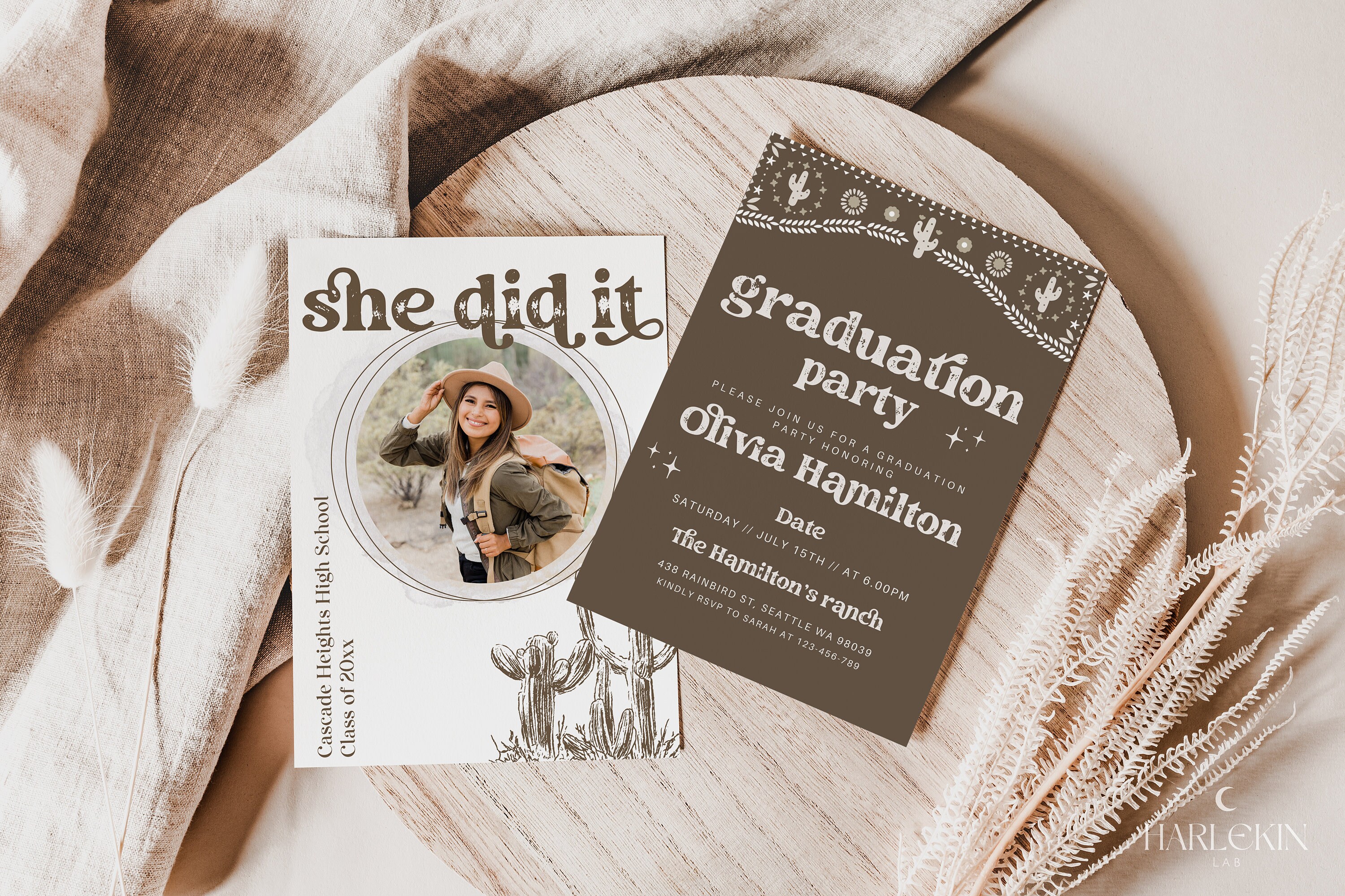 Graduating Cactus Editable Cactus Graduation Announcement Card, DIY Senior Announcement ...