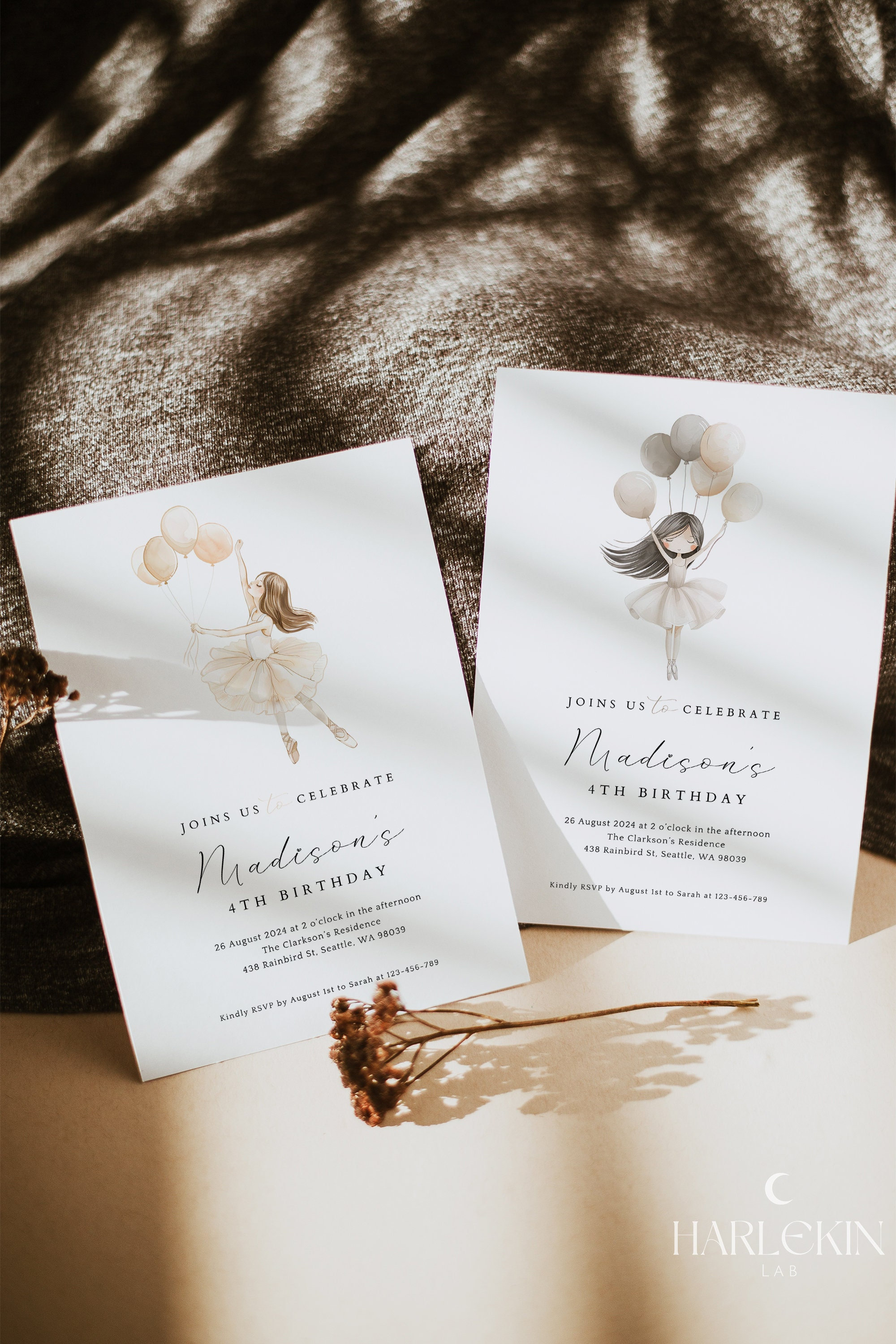 VIA Editable Ballerina Birthday Party Invitation, DIY Modern Ballet ...