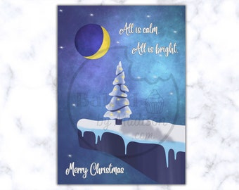 Silent Night Christmas Card Template Canva, Printable Christmas Card, Digital Card, Printable Card, Canva Template