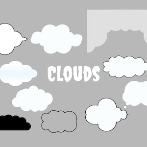 Clouds Bundle, Cloud Clipart, Cloud Outline, Fluffy Cloud, Clouds Png, White cloud, Black Cloud, Cloud Sublimation