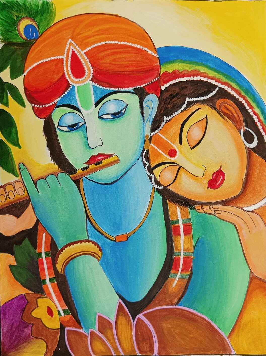 Radha Krishna Wall Art/ Indian Idol/ Water Colour Painting/ Etsy
